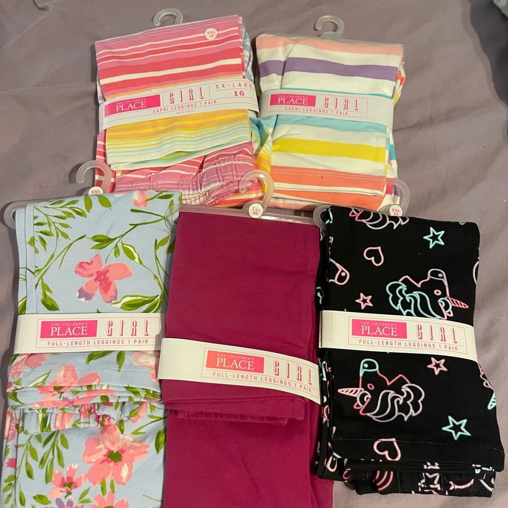 2 Striped Capri Leggings and 3 Full-Length Leggings Brand New
